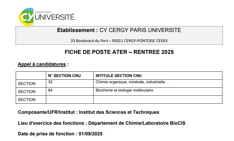 Alerte RECRUTEMENT : Attaché(e)Temporaire d'Enseignement et de Recherche